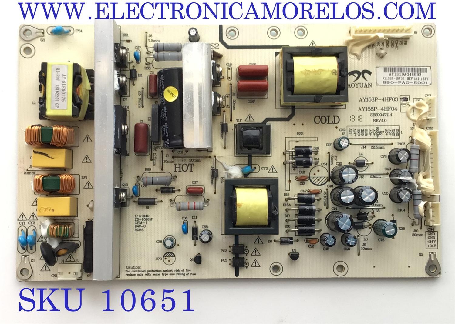 FUENTE PARA TV INSIGNIA / AY158P-4HF03 / 3BS0047114 / 890-PA0-5001 / AY1319A045882 / MODELO NS-50L440NA14